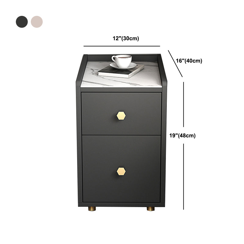 Glam Stone Top Bed Nightstand 2-Drawer Imitation Wood Legs Included Night Table Clearhalo 'Bedroom Furniture' 'furn' 'furn_night_stand' 'Furniture' 'night_stand' 'Nightstands' 5609498