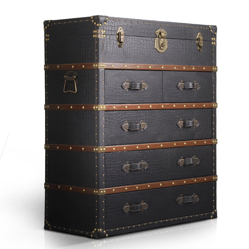 Rustic Leather Chest Vertical Chest with Drawers for Bedroom Black Clearhalo 'Bedroom Furniture' 'Dressers & Chests' 'dressers_chests' 'furn' 'furn_dressers_chests' 'Furniture' 5609655