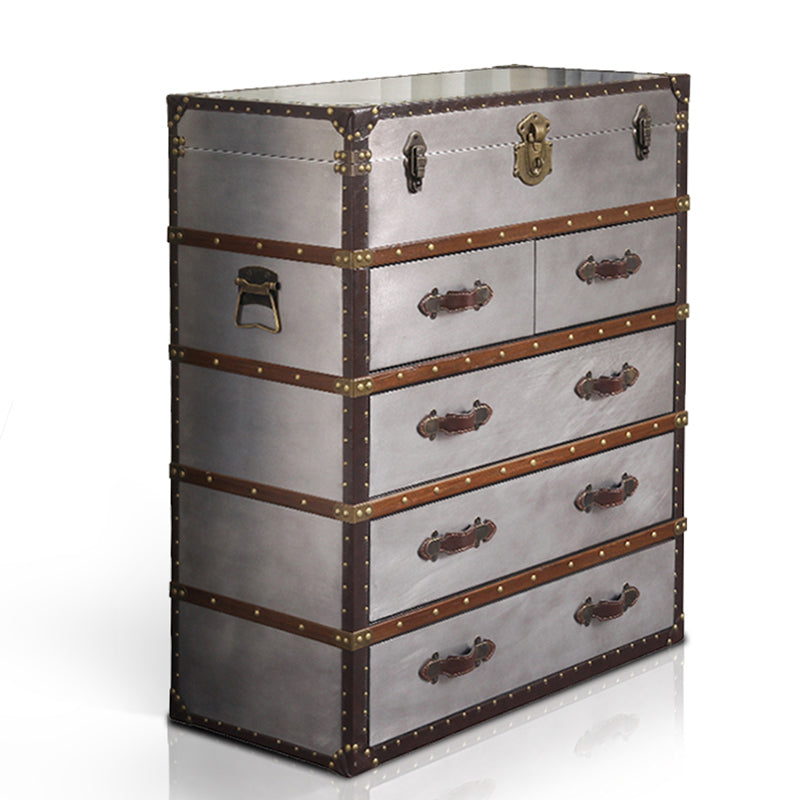 Rustic Leather Chest Vertical Chest with Drawers for Bedroom Silver Clearhalo 'Bedroom Furniture' 'Dressers & Chests' 'dressers_chests' 'furn' 'furn_dressers_chests' 'Furniture' 5609658