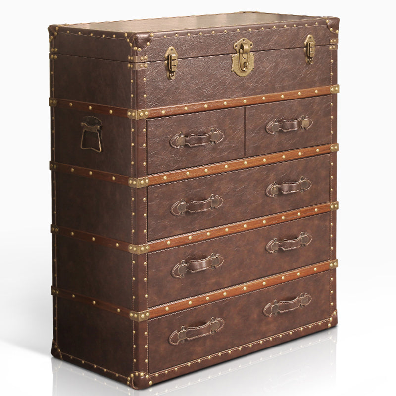 Rustic Leather Chest Vertical Chest with Drawers for Bedroom Brown Clearhalo 'Bedroom Furniture' 'Dressers & Chests' 'dressers_chests' 'furn' 'furn_dressers_chests' 'Furniture' 5609661