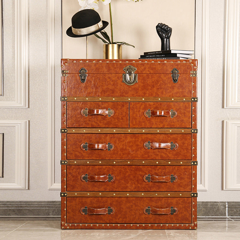 Rustic Leather Chest Vertical Chest with Drawers for Bedroom Red Brown Clearhalo 'Bedroom Furniture' 'Dressers & Chests' 'dressers_chests' 'furn' 'furn_dressers_chests' 'Furniture' 5609663