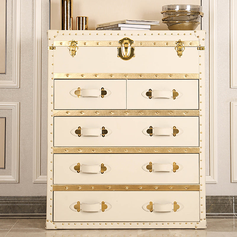 Rustic Leather Chest Vertical Chest with Drawers for Bedroom Beige Gold Clearhalo 'Bedroom Furniture' 'Dressers & Chests' 'dressers_chests' 'furn' 'furn_dressers_chests' 'Furniture' 5609670