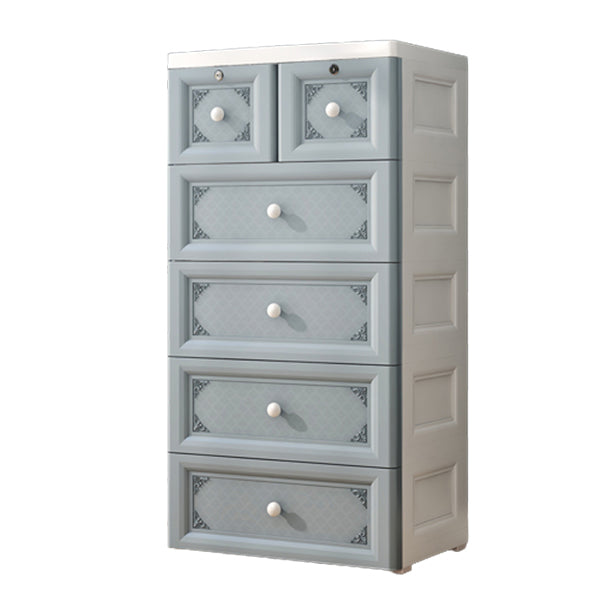 White/Blue/Green Lingerie Chest Contemporary Plastic Chest with Drawers for Bedroom 19"L x16"W x 39"H Blue Clearhalo 'Bedroom Furniture' 'Dressers & Chests' 'dressers_chests' 'furn' 'furn_dressers_chests' 'Furniture' 5609801