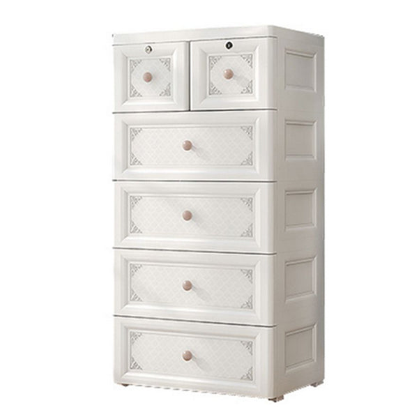 White/Blue/Green Lingerie Chest Contemporary Plastic Chest with Drawers for Bedroom 23"L x 16"W x 44"H White Clearhalo 'Bedroom Furniture' 'Dressers & Chests' 'dressers_chests' 'furn' 'furn_dressers_chests' 'Furniture' 5609805