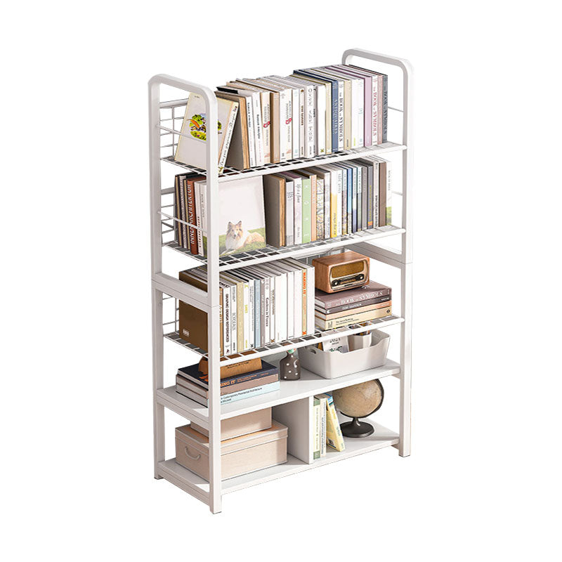 Metal Bookcase Matter Finish Contemporary Etagere Shelf Bookcase 35.5"L x 11"W x 55.9"H Off-White Clearhalo 'Bookcases' 'furn' 'furn_bookcases' 'Furniture' 'Office Furniture' 5609924