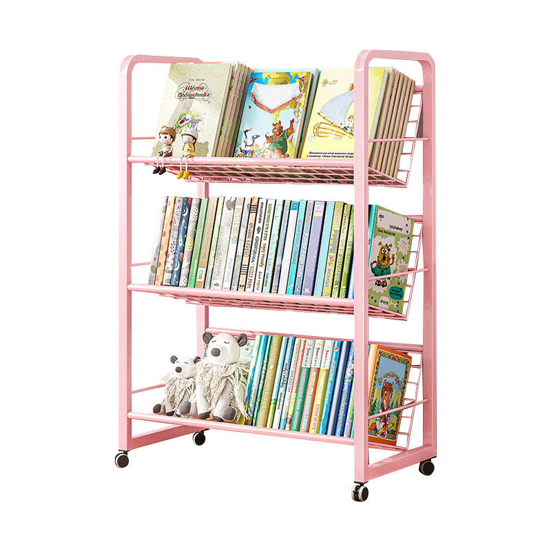 Metal Bookcase Matter Finish Contemporary Etagere Shelf Bookcase 27.6"L x 11"W x 43.3"H Pink Clearhalo 'Bookcases' 'furn' 'furn_bookcases' 'Furniture' 'Office Furniture' 5609942
