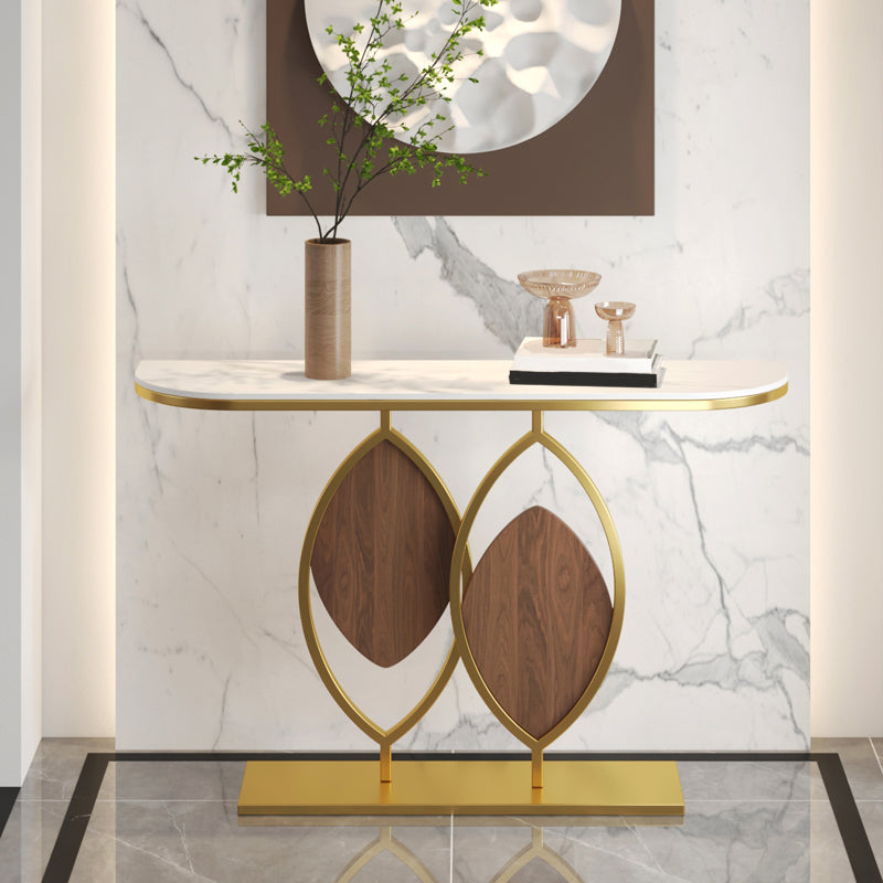 Mesa de consola base de metal con media luna de piedra para el salón 11.81 "