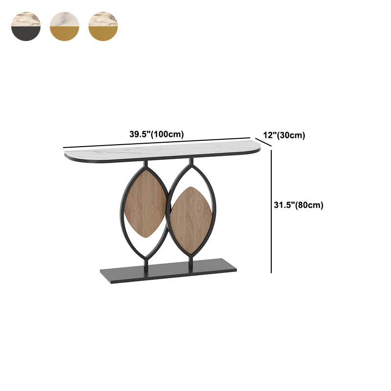 Mesa de consola base de metal con media luna de piedra para el salón 11.81 "