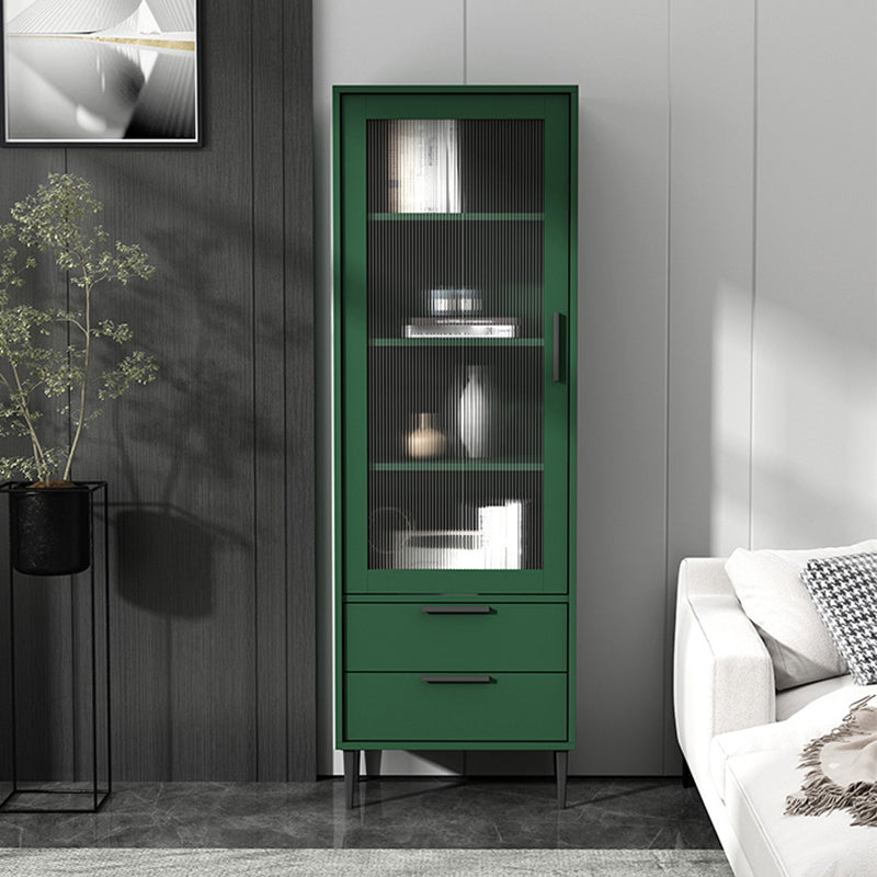 Contemporary Wooden Accent Cabinet with Glass Door and 2 Drawers 20"L x 12"W x 59"H Green Clearhalo 'Cabinets & Chests' 'cabinets_chests' 'furn' 'furn_cabinets_chests' 'Furniture' 'Living Room Furniture' 5611011