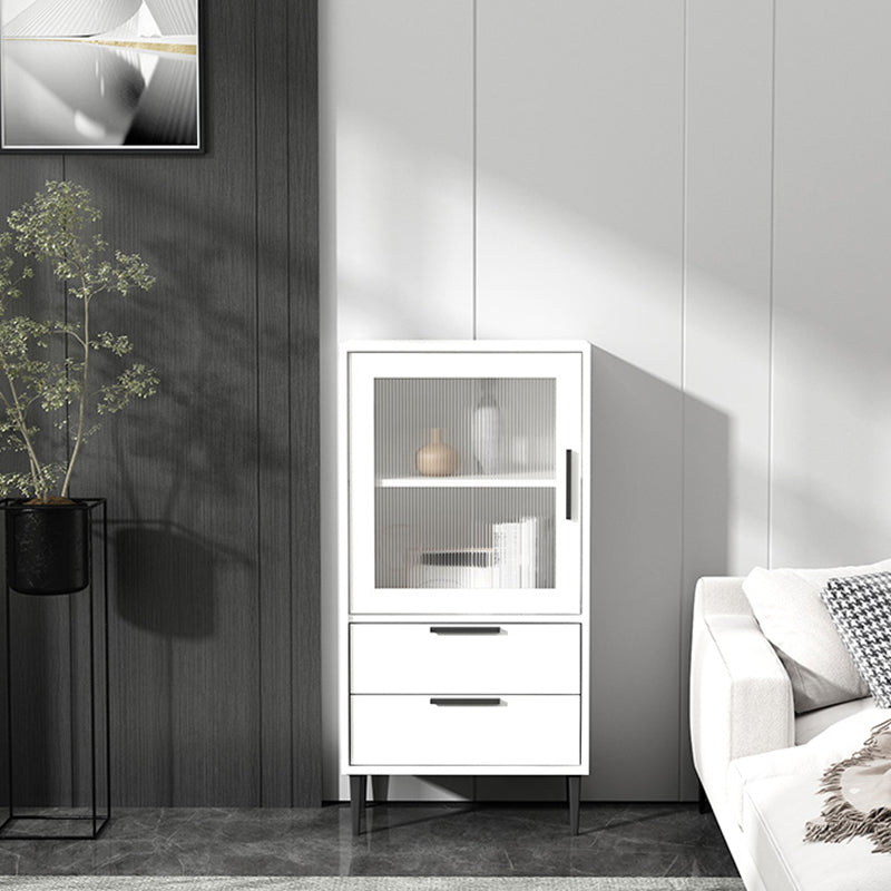 Contemporary Wooden Accent Cabinet with Glass Door and 2 Drawers 20"L x 12"W x 39"H White Clearhalo 'Cabinets & Chests' 'cabinets_chests' 'furn' 'furn_cabinets_chests' 'Furniture' 'Living Room Furniture' 5611012