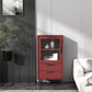 Contemporary Wooden Accent Cabinet with Glass Door and 2 Drawers 20"L x 12"W x 39"H Red Clearhalo 'Cabinets & Chests' 'cabinets_chests' 'furn' 'furn_cabinets_chests' 'Furniture' 'Living Room Furniture' 5611014