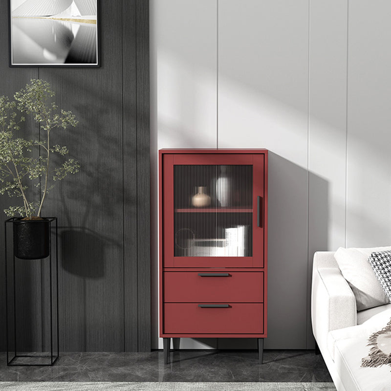 Contemporary Wooden Accent Cabinet with Glass Door and 2 Drawers 20"L x 12"W x 39"H Red Clearhalo 'Cabinets & Chests' 'cabinets_chests' 'furn' 'furn_cabinets_chests' 'Furniture' 'Living Room Furniture' 5611014
