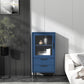 Contemporary Wooden Accent Cabinet with Glass Door and 2 Drawers 20"L x 12"W x 39"H Blue Clearhalo 'Cabinets & Chests' 'cabinets_chests' 'furn' 'furn_cabinets_chests' 'Furniture' 'Living Room Furniture' 5611015