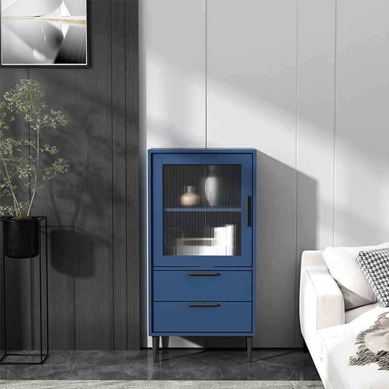 Contemporary Wooden Accent Cabinet with Glass Door and 2 Drawers 20"L x 12"W x 39"H Blue Clearhalo 'Cabinets & Chests' 'cabinets_chests' 'furn' 'furn_cabinets_chests' 'Furniture' 'Living Room Furniture' 5611015