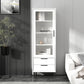 Contemporary Wooden Accent Cabinet with Glass Door and 2 Drawers 20"L x 12"W x 59"H White Clearhalo 'Cabinets & Chests' 'cabinets_chests' 'furn' 'furn_cabinets_chests' 'Furniture' 'Living Room Furniture' 5611017