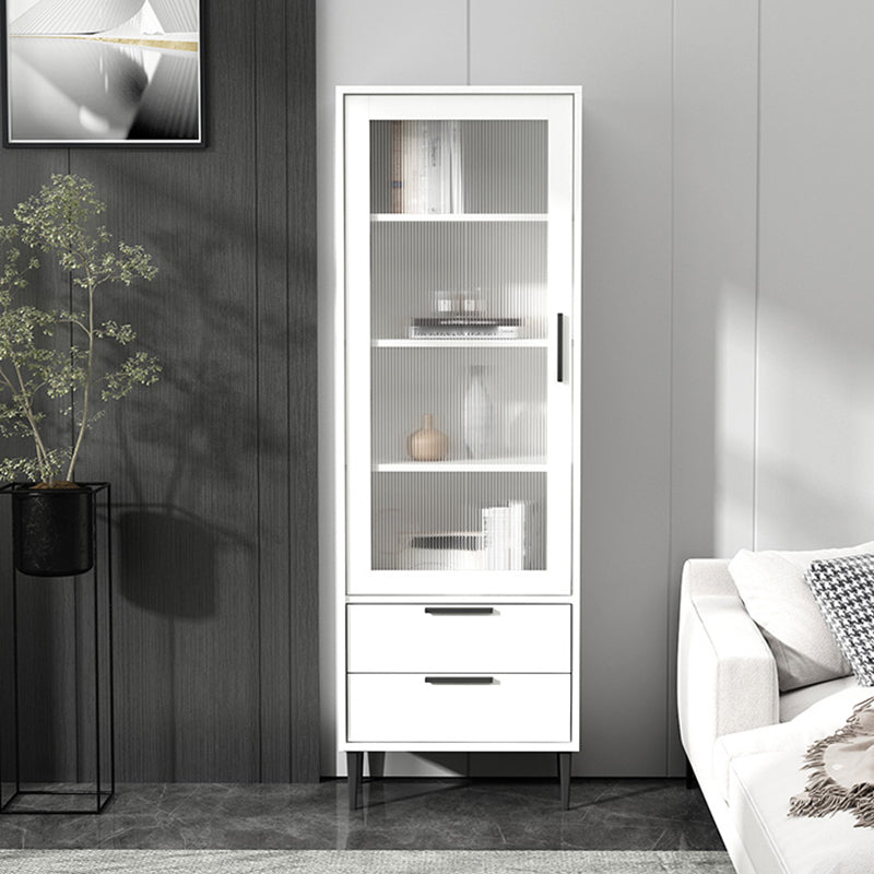 Contemporary Wooden Accent Cabinet with Glass Door and 2 Drawers 20"L x 12"W x 59"H White Clearhalo 'Cabinets & Chests' 'cabinets_chests' 'furn' 'furn_cabinets_chests' 'Furniture' 'Living Room Furniture' 5611017