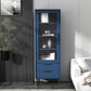 Contemporary Wooden Accent Cabinet with Glass Door and 2 Drawers 20"L x 12"W x 59"H Blue Clearhalo 'Cabinets & Chests' 'cabinets_chests' 'furn' 'furn_cabinets_chests' 'Furniture' 'Living Room Furniture' 5611018