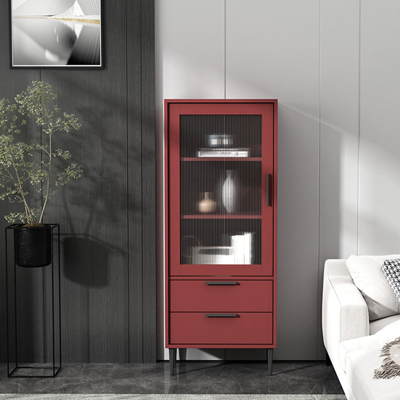 Contemporary Wooden Accent Cabinet with Glass Door and 2 Drawers 12"L x 49"W x 20"H Red Clearhalo 'Cabinets & Chests' 'cabinets_chests' 'furn' 'furn_cabinets_chests' 'Furniture' 'Living Room Furniture' 5611020