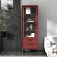 Contemporary Wooden Accent Cabinet with Glass Door and 2 Drawers 20"L x 12"W x 59"H Red Clearhalo 'Cabinets & Chests' 'cabinets_chests' 'furn' 'furn_cabinets_chests' 'Furniture' 'Living Room Furniture' 5611022