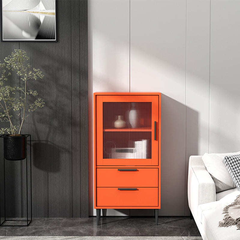 Contemporary Wooden Accent Cabinet with Glass Door and 2 Drawers 20"L x 12"W x 39"H Orange Clearhalo 'Cabinets & Chests' 'cabinets_chests' 'furn' 'furn_cabinets_chests' 'Furniture' 'Living Room Furniture' 5611024