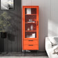 Contemporary Wooden Accent Cabinet with Glass Door and 2 Drawers 20"L x 12"W x 59"H Orange Clearhalo 'Cabinets & Chests' 'cabinets_chests' 'furn' 'furn_cabinets_chests' 'Furniture' 'Living Room Furniture' 5611027