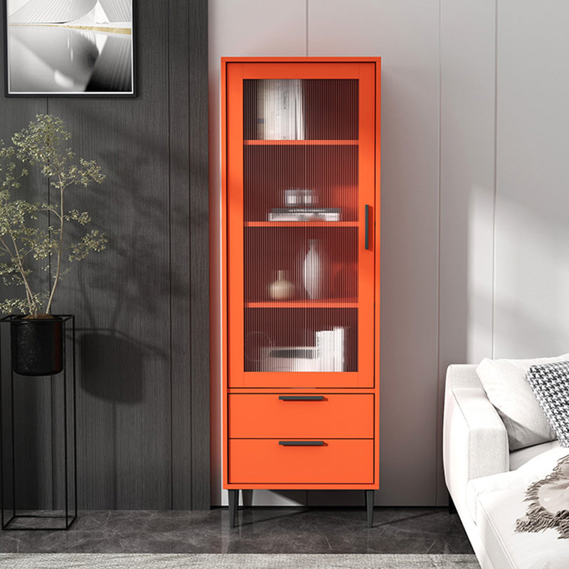 Contemporary Wooden Accent Cabinet with Glass Door and 2 Drawers 20"L x 12"W x 59"H Orange Clearhalo 'Cabinets & Chests' 'cabinets_chests' 'furn' 'furn_cabinets_chests' 'Furniture' 'Living Room Furniture' 5611027