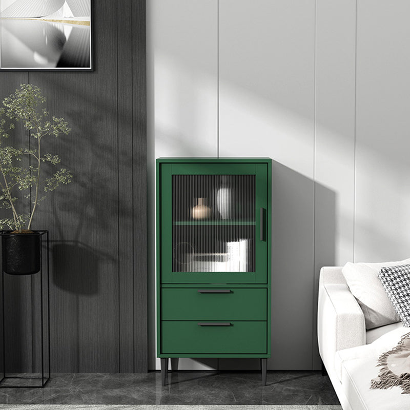 Contemporary Wooden Accent Cabinet with Glass Door and 2 Drawers 20"L x 12"W x 39"H Green Clearhalo 'Cabinets & Chests' 'cabinets_chests' 'furn' 'furn_cabinets_chests' 'Furniture' 'Living Room Furniture' 5611029
