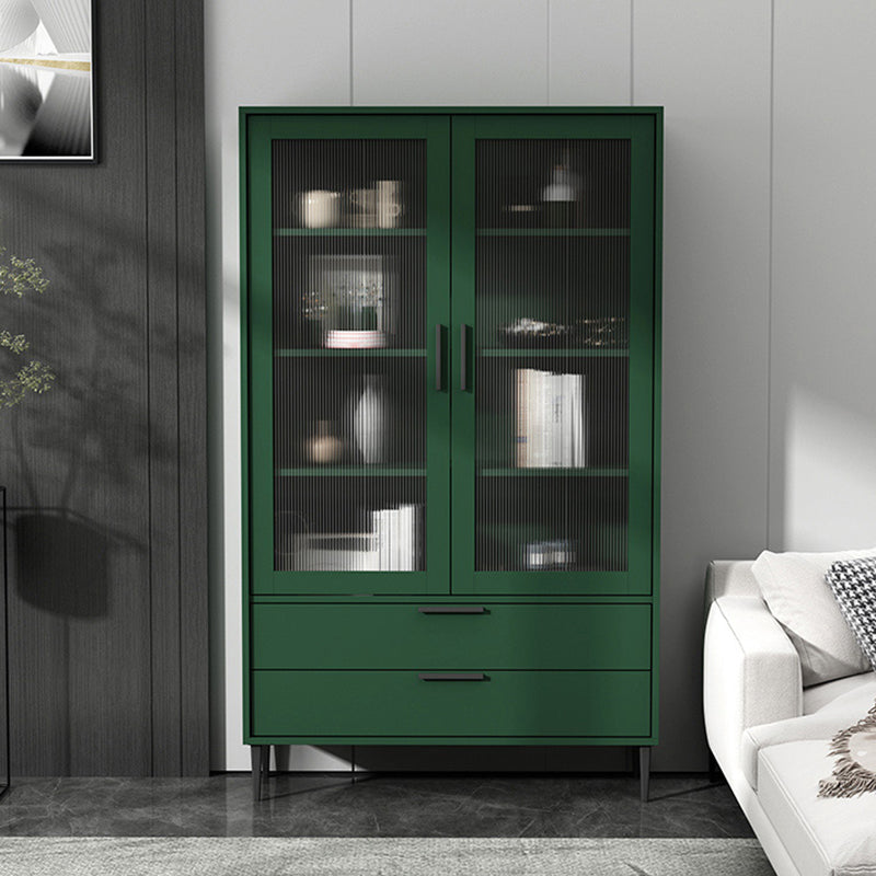 Contemporary Wooden Accent Cabinet with Glass Door and 2 Drawers 31.5"L x 11.8"W x 59.1"H Green Clearhalo 'Cabinets & Chests' 'cabinets_chests' 'furn' 'furn_cabinets_chests' 'Furniture' 'Living Room Furniture' 5611033