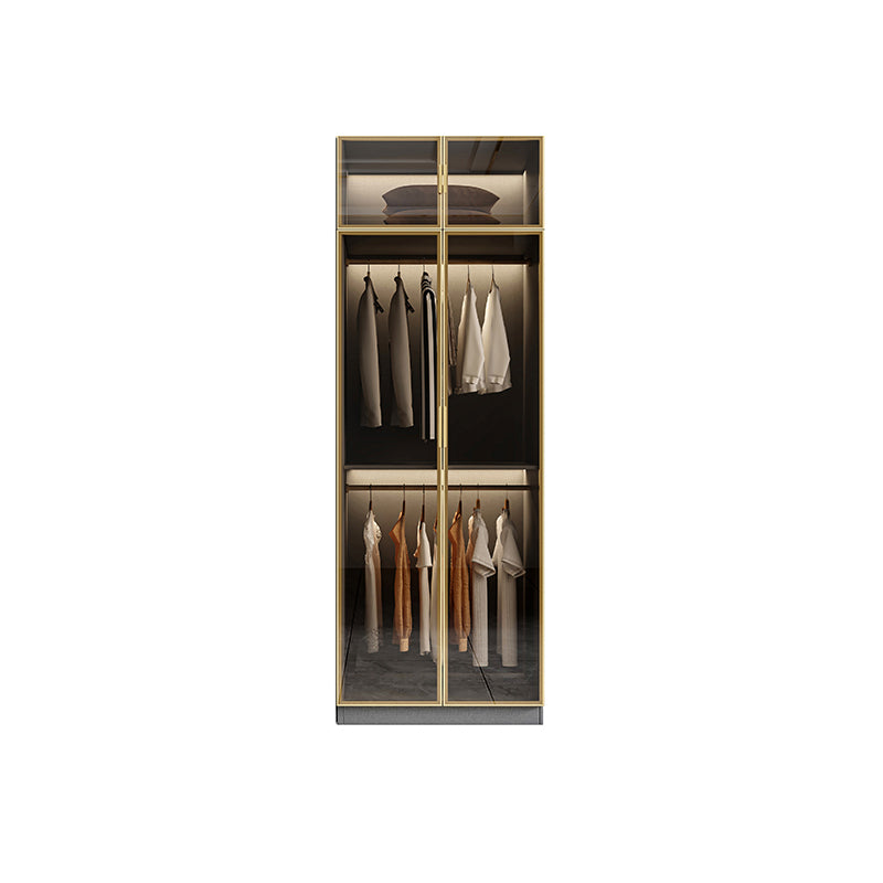 Glass and Wood Wardrobe Armoire Contemporary Wardrobe Closet 24"L x 22"W x 79"H Armories & Top Cabinet Clearhalo 'Armoires & Wardrobes' 'armoires_wardrobes' 'Bedroom Furniture' 'furn' 'furn_armoires_wardrobes' 'Furniture' 5611289