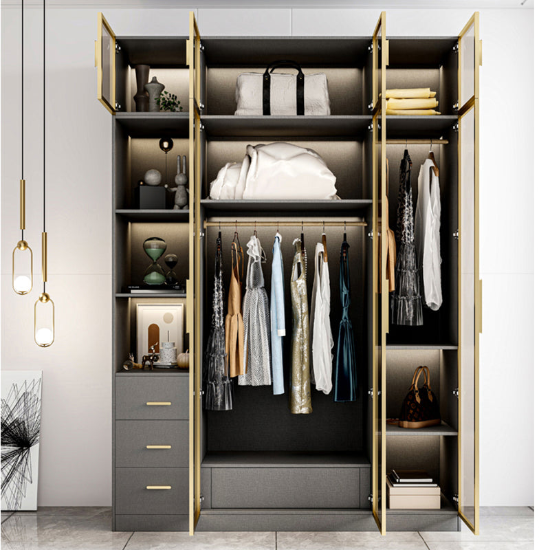 Glass and Wood Wardrobe Armoire Contemporary Wardrobe Closet Clearhalo 'Armoires & Wardrobes' 'armoires_wardrobes' 'Bedroom Furniture' 'furn' 'furn_armoires_wardrobes' 'Furniture' 5611290