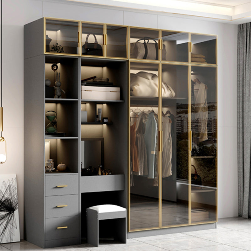 Glass and Wood Wardrobe Armoire Contemporary Wardrobe Closet Clearhalo 'Armoires & Wardrobes' 'armoires_wardrobes' 'Bedroom Furniture' 'furn' 'furn_armoires_wardrobes' 'Furniture' 5611295