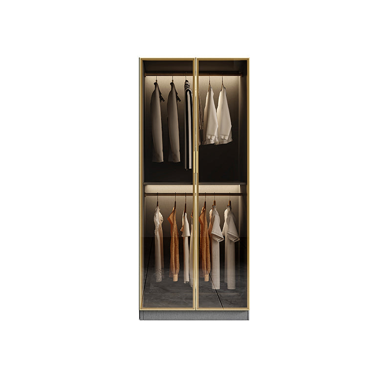 Glass and Wood Wardrobe Armoire Contemporary Wardrobe Closet 24"L x 22"W x 79"H Armoires & Wardrobes Clearhalo 'Armoires & Wardrobes' 'armoires_wardrobes' 'Bedroom Furniture' 'furn' 'furn_armoires_wardrobes' 'Furniture' 5611296