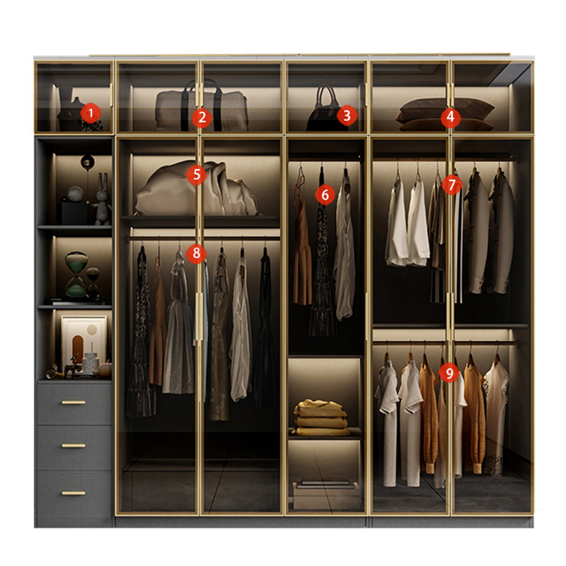 Glass and Wood Wardrobe Armoire Contemporary Wardrobe Closet Clearhalo 'Armoires & Wardrobes' 'armoires_wardrobes' 'Bedroom Furniture' 'furn' 'furn_armoires_wardrobes' 'Furniture' 5611298
