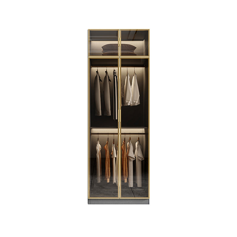 Glass and Wood Wardrobe Armoire Contemporary Wardrobe Closet 31"L x 22"W x 79"H Armories & Top Cabinet Clearhalo 'Armoires & Wardrobes' 'armoires_wardrobes' 'Bedroom Furniture' 'furn' 'furn_armoires_wardrobes' 'Furniture' 5611299