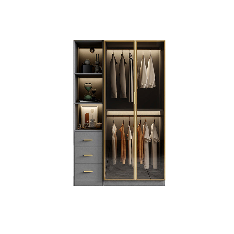 Glass and Wood Wardrobe Armoire Contemporary Wardrobe Closet 31"L x 22"W x 79"H Armoires & Sideboard Clearhalo 'Armoires & Wardrobes' 'armoires_wardrobes' 'Bedroom Furniture' 'furn' 'furn_armoires_wardrobes' 'Furniture' 5611300