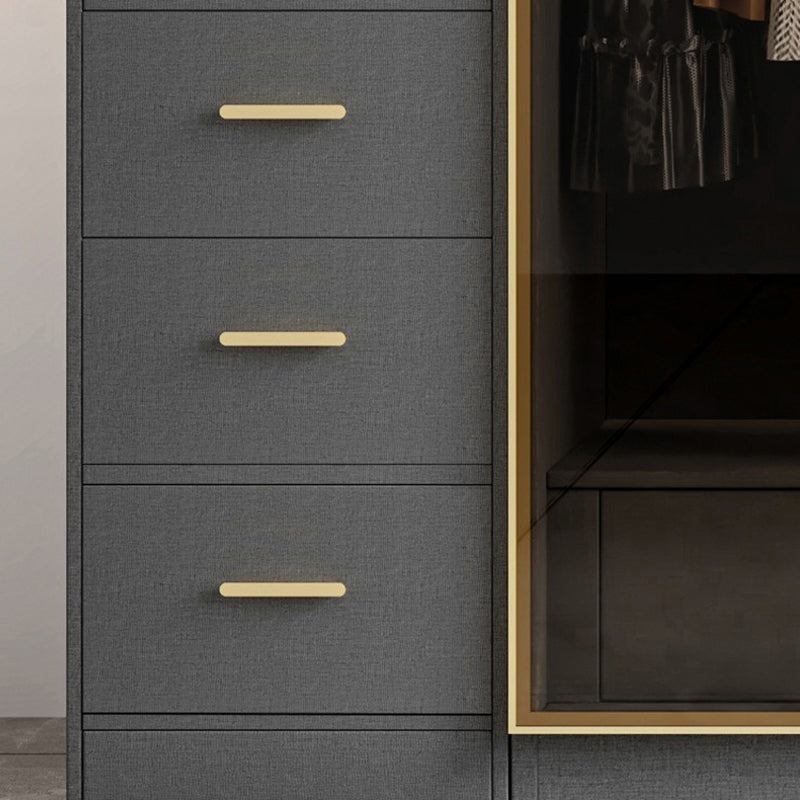 Glass and Wood Wardrobe Armoire Contemporary Wardrobe Closet Clearhalo 'Armoires & Wardrobes' 'armoires_wardrobes' 'Bedroom Furniture' 'furn' 'furn_armoires_wardrobes' 'Furniture' 5611302