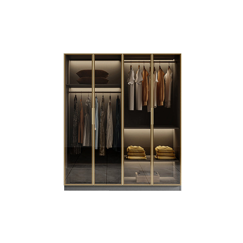 Glass and Wood Wardrobe Armoire Contemporary Wardrobe Closet 63"L x 22"W x 79"H Armoires & Wardrobes Clearhalo 'Armoires & Wardrobes' 'armoires_wardrobes' 'Bedroom Furniture' 'furn' 'furn_armoires_wardrobes' 'Furniture' 5611304