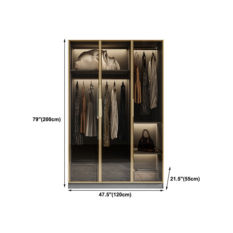 Glass and Wood Wardrobe Armoire Contemporary Wardrobe Closet Clearhalo 'Armoires & Wardrobes' 'armoires_wardrobes' 'Bedroom Furniture' 'furn' 'furn_armoires_wardrobes' 'Furniture' 5611313