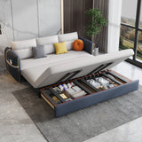 Contemporary Convertible Faux Leather Square Arm Bed Settee with Pillows