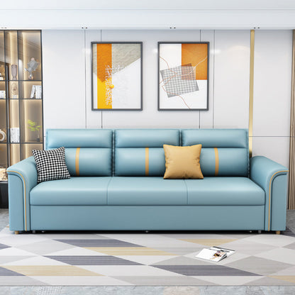 Square Arm Contemporary Convertible Faux Leather Bed Settee with Pillows