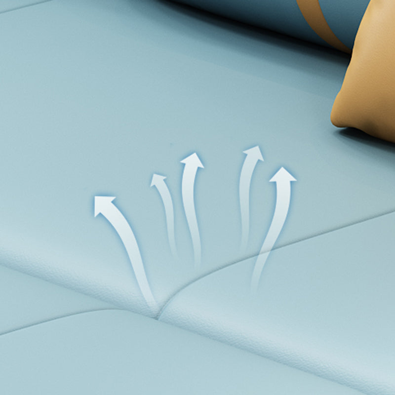 Square Arm Contemporary Convertible Faux Leather Bed Settee with Pillows