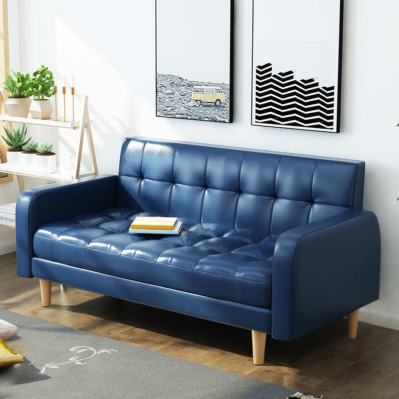 Contemporary Biscuit Back Standard Square Arm Genuine Leather Sofa Clearhalo 'furn' 'furn_sofas' 'Furniture' 'Living Room Furniture' 'Sofa' 'sofas' 5611667
