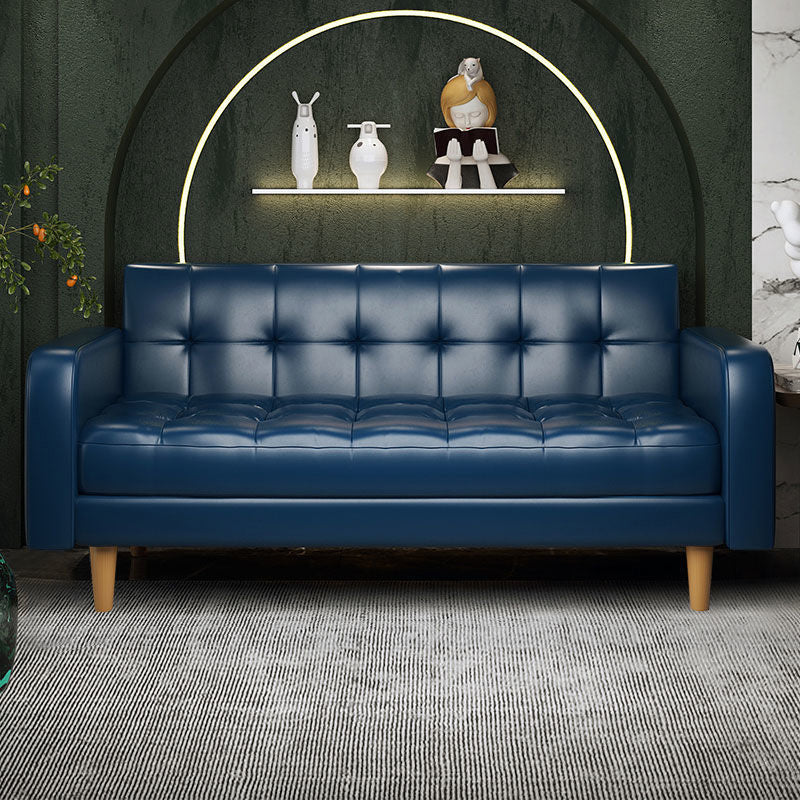 Contemporary Biscuit Back Standard Square Arm Genuine Leather Sofa Clearhalo 'furn' 'furn_sofas' 'Furniture' 'Living Room Furniture' 'Sofa' 'sofas' 5611668