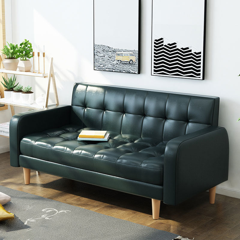 Contemporary Biscuit Back Standard Square Arm Genuine Leather Sofa Clearhalo 'furn' 'furn_sofas' 'Furniture' 'Living Room Furniture' 'Sofa' 'sofas' 5611669