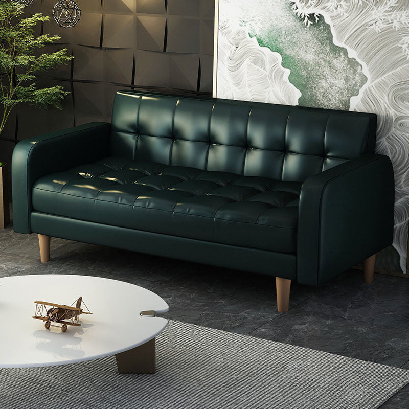 Contemporary Biscuit Back Standard Square Arm Genuine Leather Sofa Clearhalo 'furn' 'furn_sofas' 'Furniture' 'Living Room Furniture' 'Sofa' 'sofas' 5611670