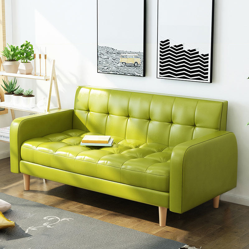 Contemporary Biscuit Back Standard Square Arm Genuine Leather Sofa Green Clearhalo 'furn' 'furn_sofas' 'Furniture' 'Living Room Furniture' 'Sofa' 'sofas' 5611679