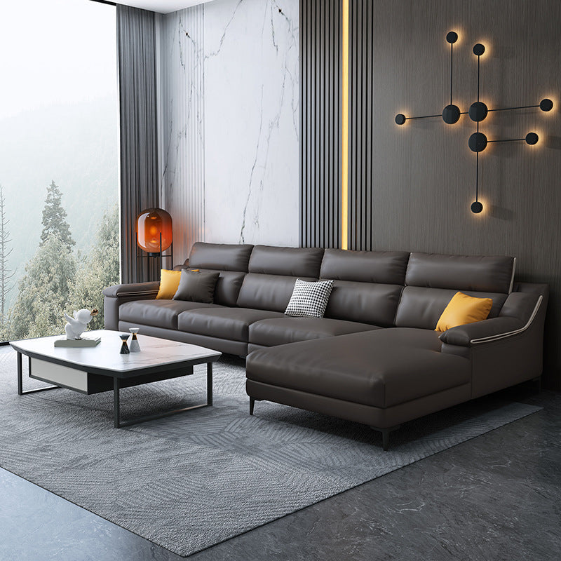 Faux leather Sloped Arms Sectionals,133" * 34" * 38" Sectional Sofa Black Clearhalo 'furn' 'furn_sectionals' 'Furniture' 'Living Room Furniture' 'Sectionals' 5611794