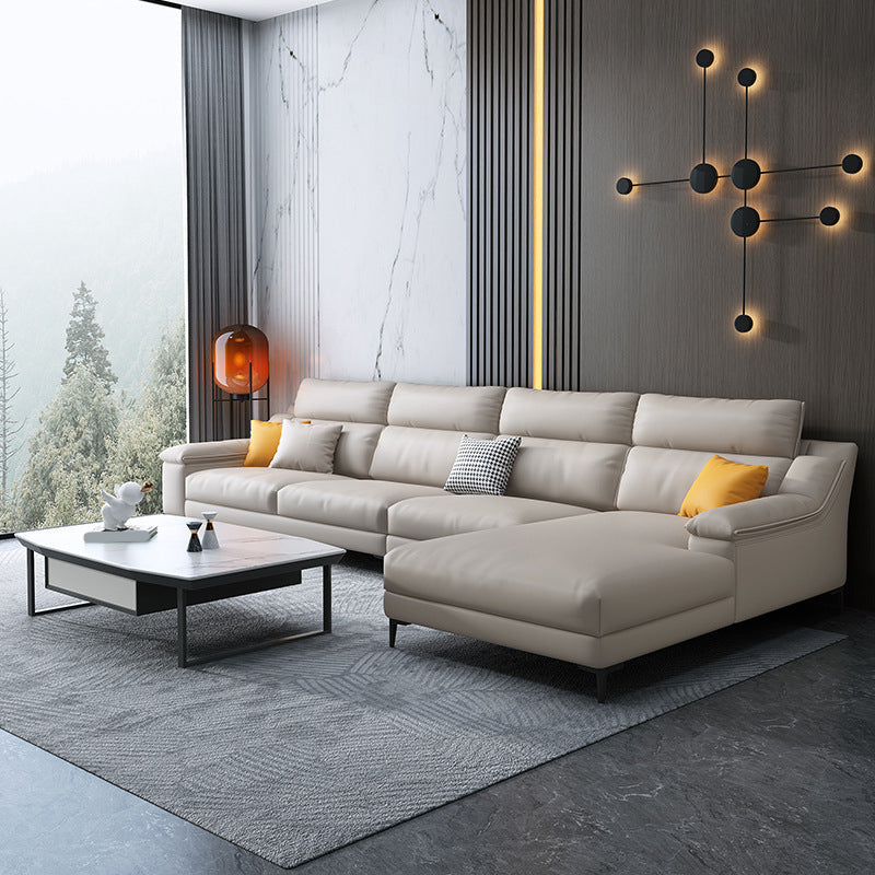 Faux leather Sloped Arms Sectionals,133" * 34" * 38" Sectional Sofa White Clearhalo 'furn' 'furn_sectionals' 'Furniture' 'Living Room Furniture' 'Sectionals' 5611796