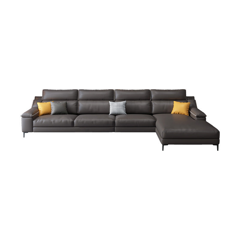 Faux leather Sloped Arms Sectionals,133" * 34" * 38" Sectional Sofa Clearhalo 'furn' 'furn_sectionals' 'Furniture' 'Living Room Furniture' 'Sectionals' 5611797