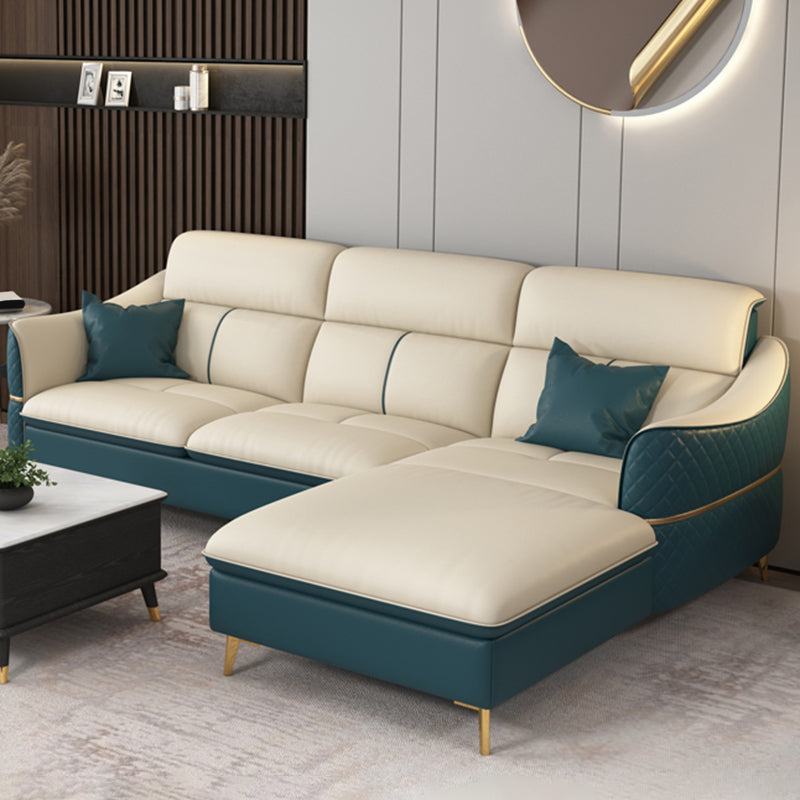 ベージュの本物の革のソファ/セクショナルリビングルームのための抵抗抵抗性四角い腕ソファ